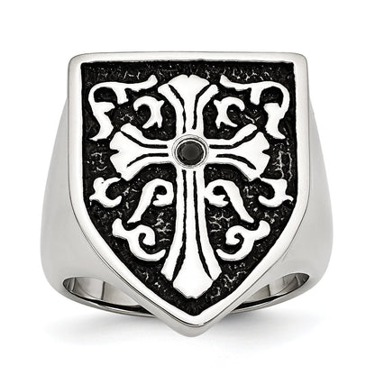 Edelstahl Kreuz Schwarz Diamant Antikisiert Shield Ring (size 9 Nur)