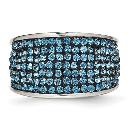 Edelstahl Blau Kristall Poliert Ring