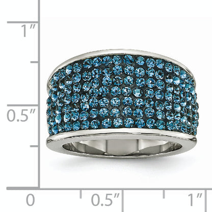 Edelstahl Blau Kristall Poliert Ring