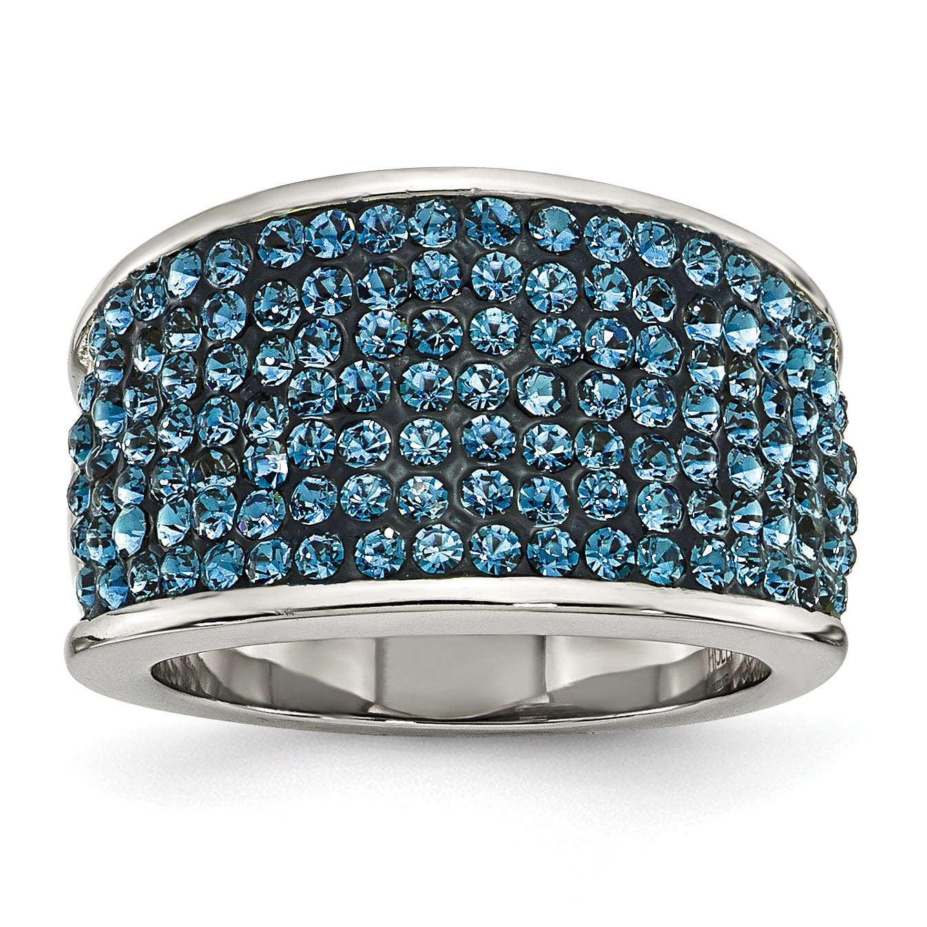 Edelstahl Blau Kristall Poliert Ring