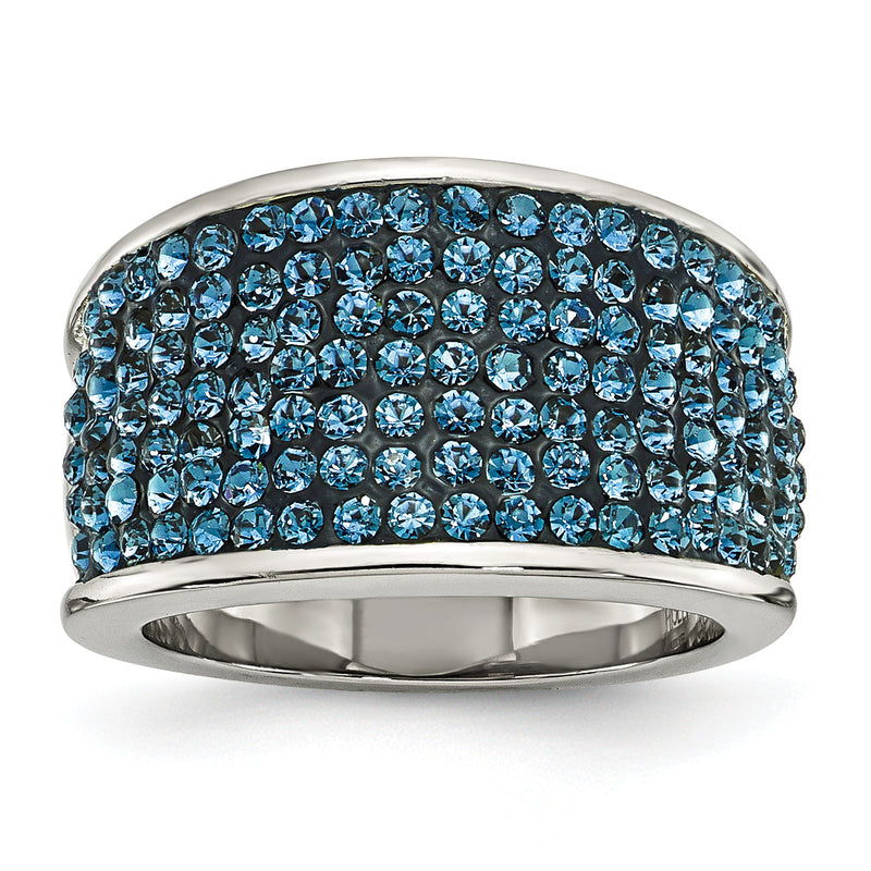 Edelstahl Blau Kristall Poliert Ring