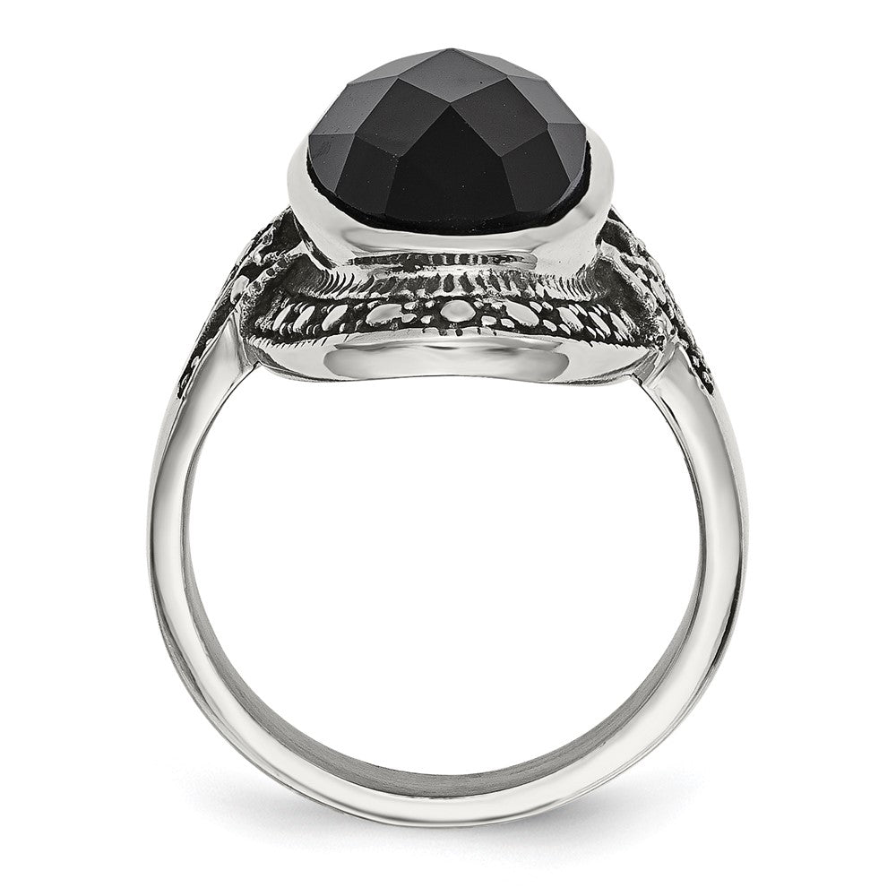Edelstahl Schwarz Glas Antikisiert Ring