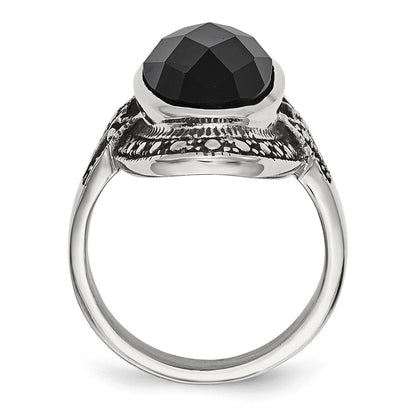 Edelstahl Schwarz Glas Antikisiert Ring