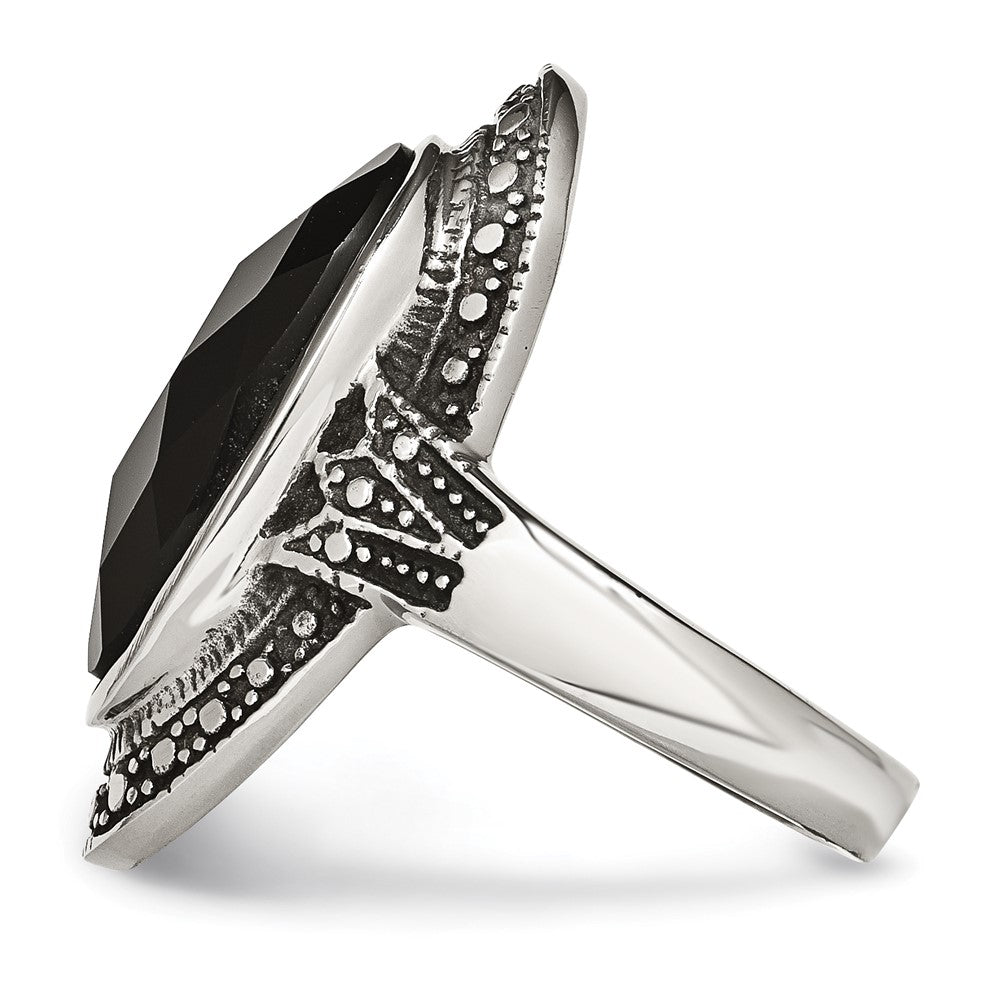 Edelstahl Schwarz Glas Antikisiert Ring