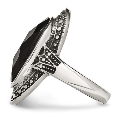 Edelstahl Schwarz Glas Antikisiert Ring