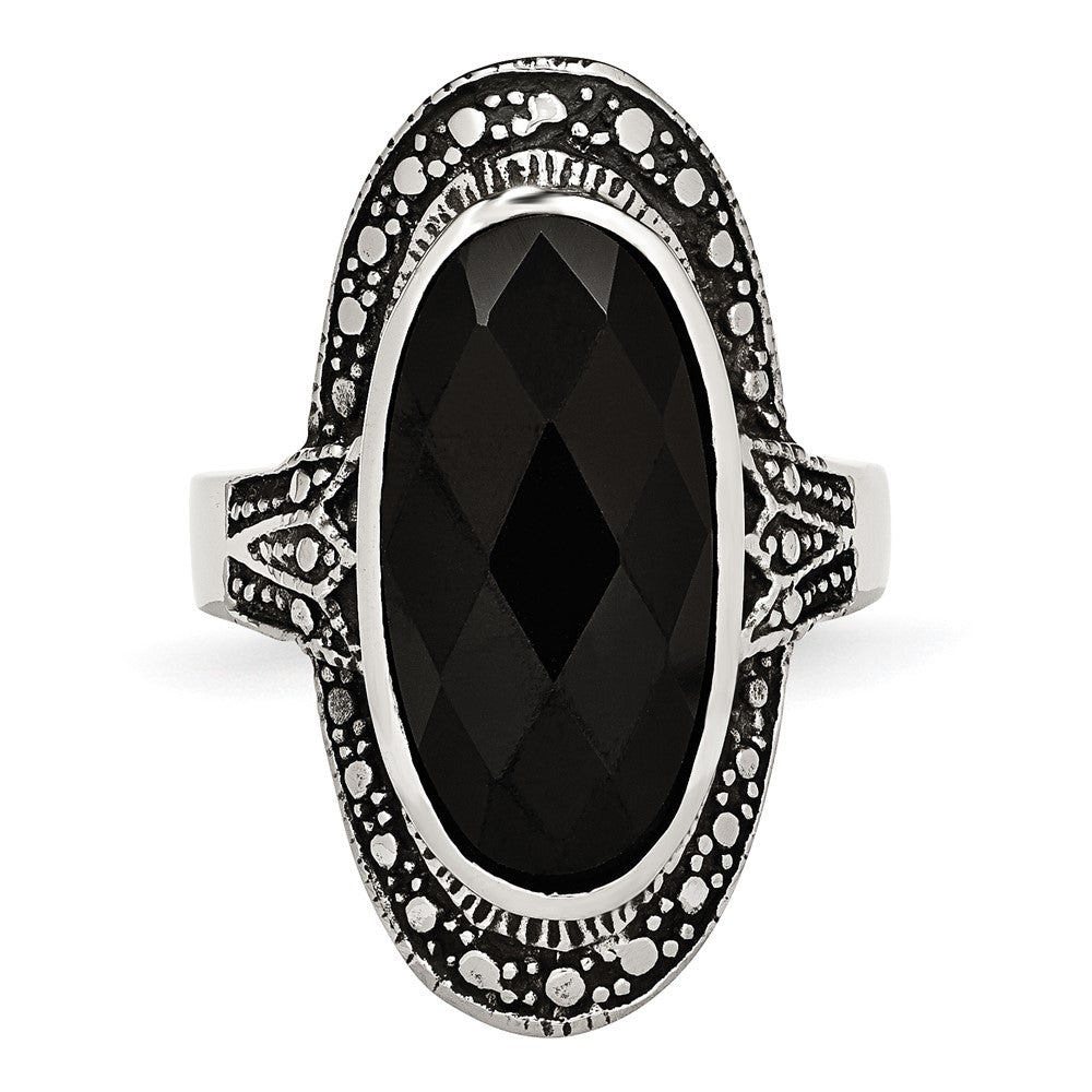 Edelstahl Schwarz Glas Antikisiert Ring