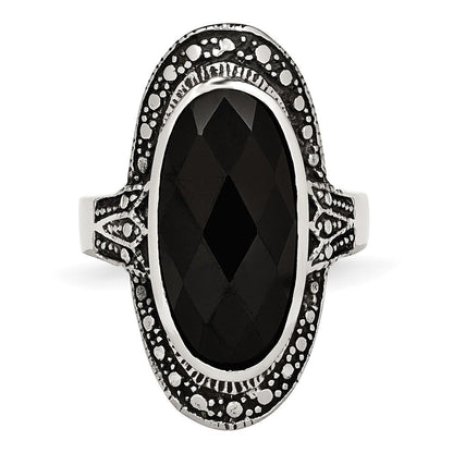 Edelstahl Schwarz Glas Antikisiert Ring
