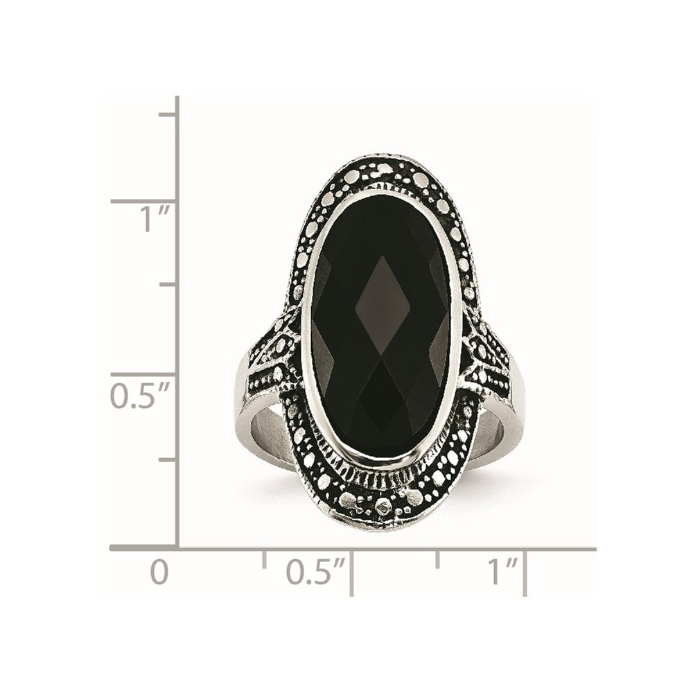 Edelstahl Schwarz Glas Antikisiert Ring