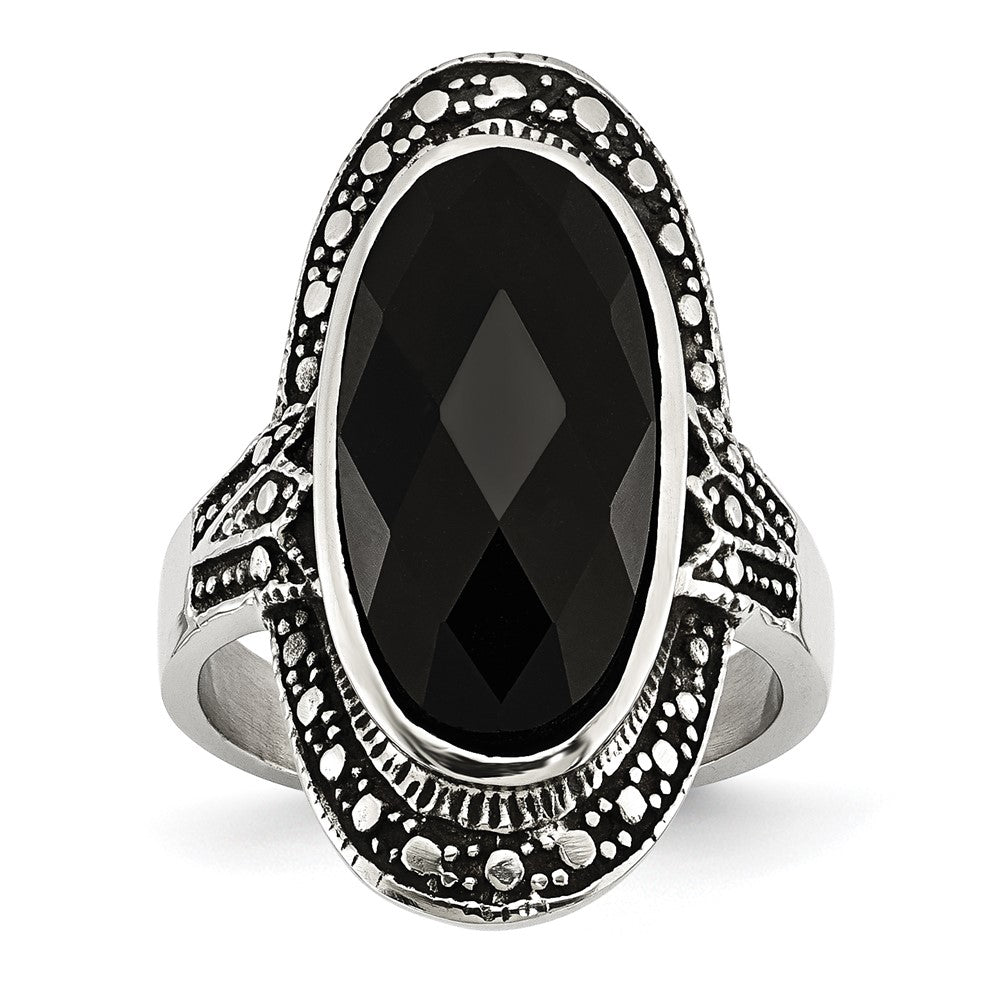 Edelstahl Schwarz Glas Antikisiert Ring