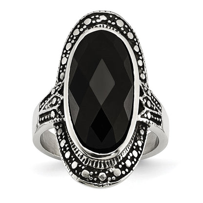 Edelstahl Schwarz Glas Antikisiert Ring