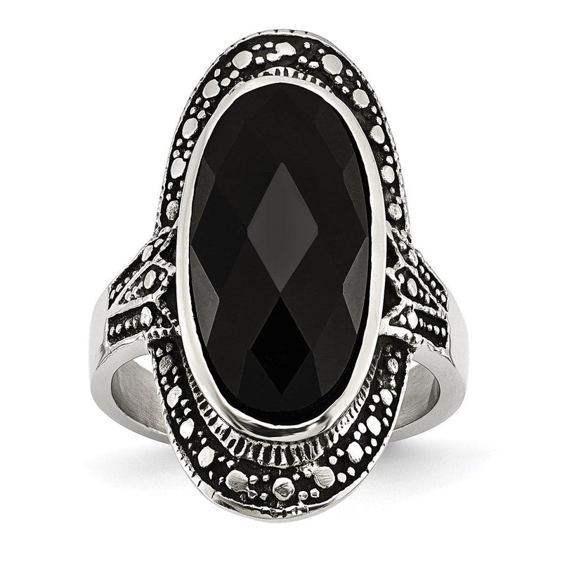Edelstahl Schwarz Glas Antikisiert Ring