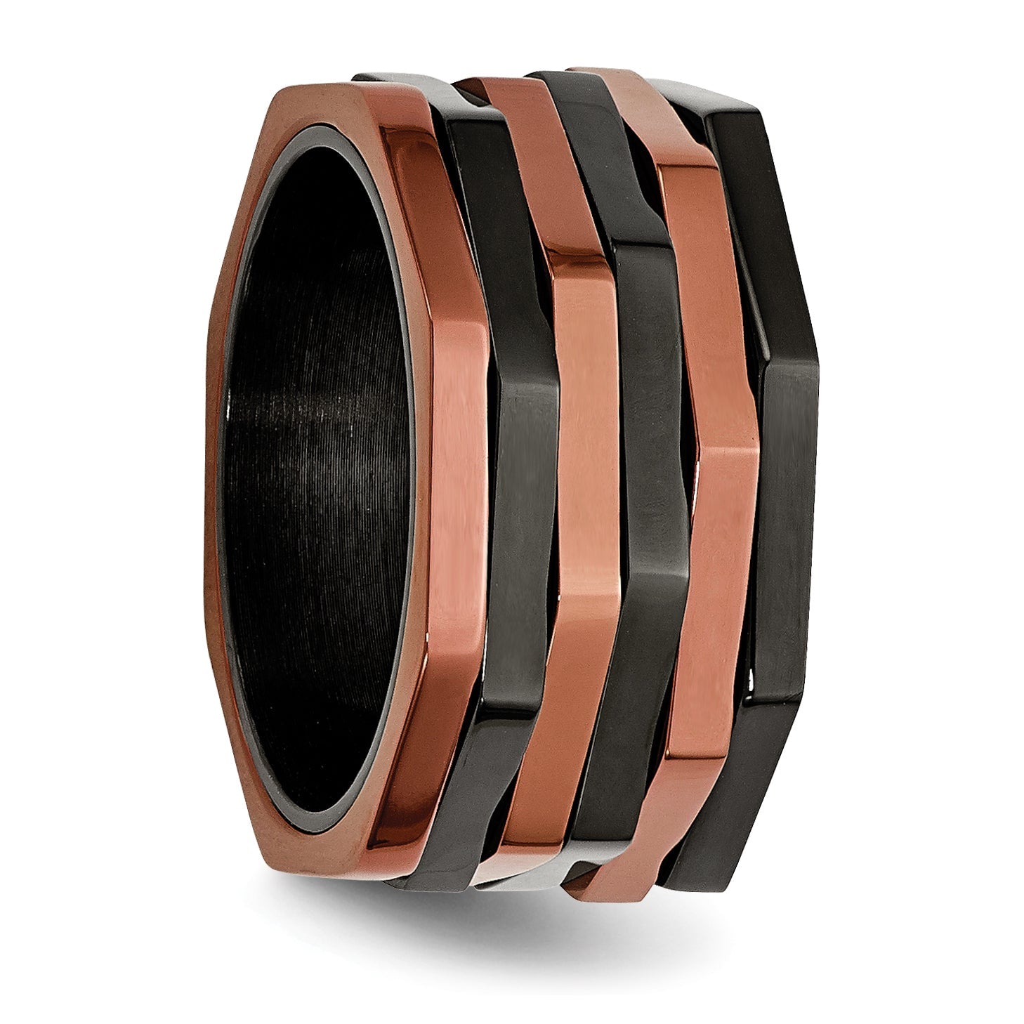 Edelstahl Poliert Schwarz & Braun Ip Beschichtet Beweglich 12mm Ring