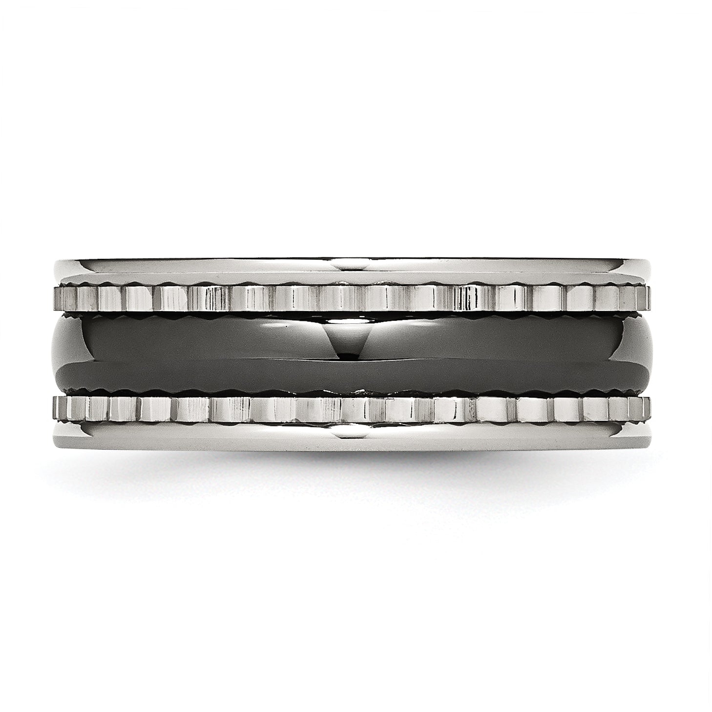Edelstahl mit Sawtooth Akzente & Schwarz Keramik Mittig Ring