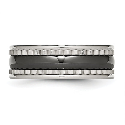 Edelstahl mit Sawtooth Akzente & Schwarz Keramik Mittig Ring