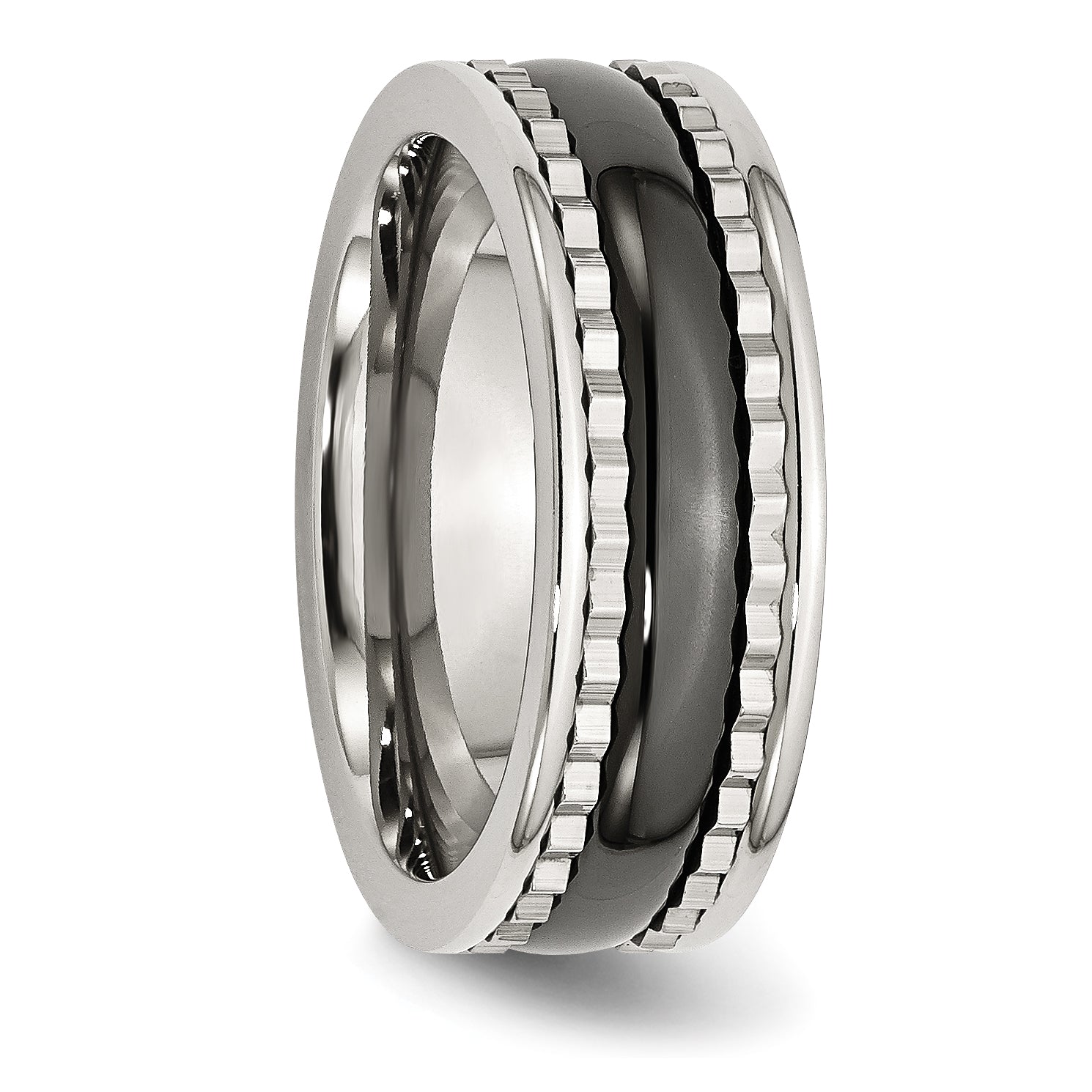 Edelstahl mit Sawtooth Akzente & Schwarz Keramik Mittig Ring
