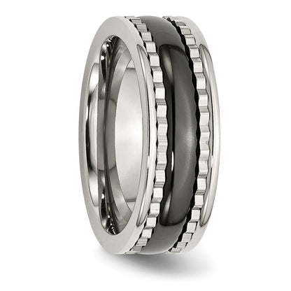 Edelstahl mit Sawtooth Akzente & Schwarz Keramik Mittig Ring