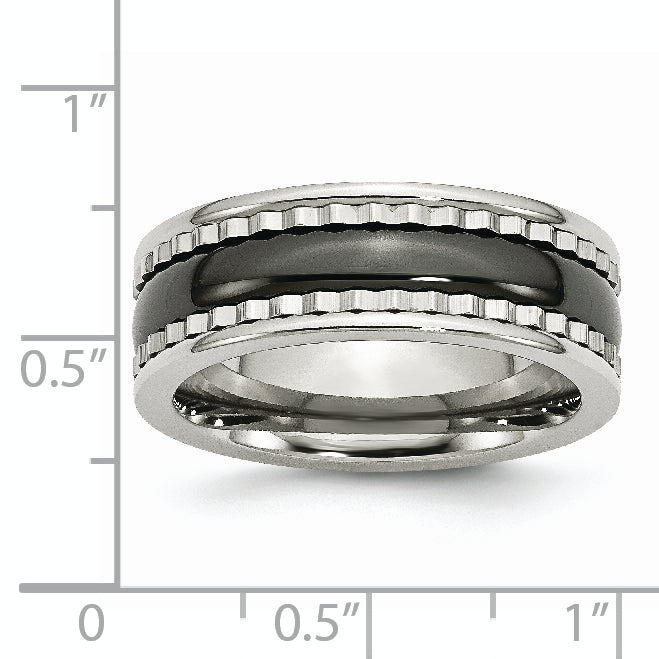 Edelstahl mit Sawtooth Akzente & Schwarz Keramik Mittig Ring