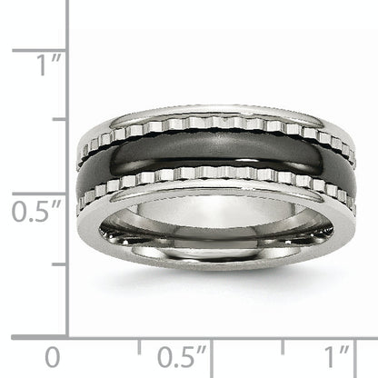 Edelstahl mit Sawtooth Akzente & Schwarz Keramik Mittig Ring