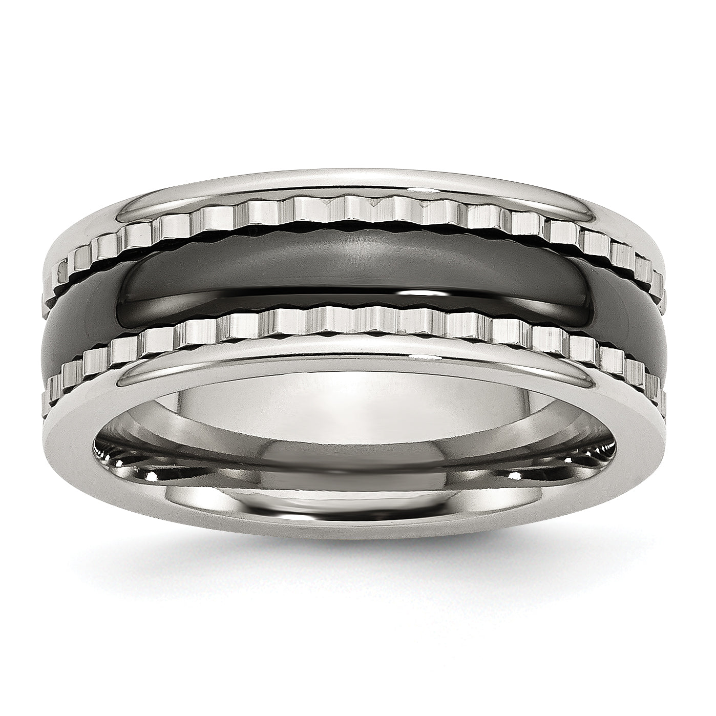 Edelstahl mit Sawtooth Akzente & Schwarz Keramik Mittig Ring