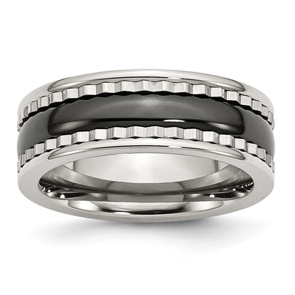 Edelstahl mit Sawtooth Akzente & Schwarz Keramik Mittig Ring