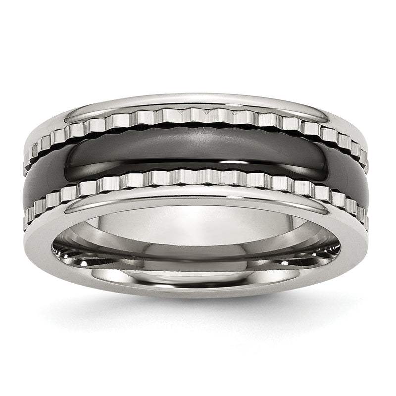 Edelstahl mit Sawtooth Akzente & Schwarz Keramik Mittig Ring