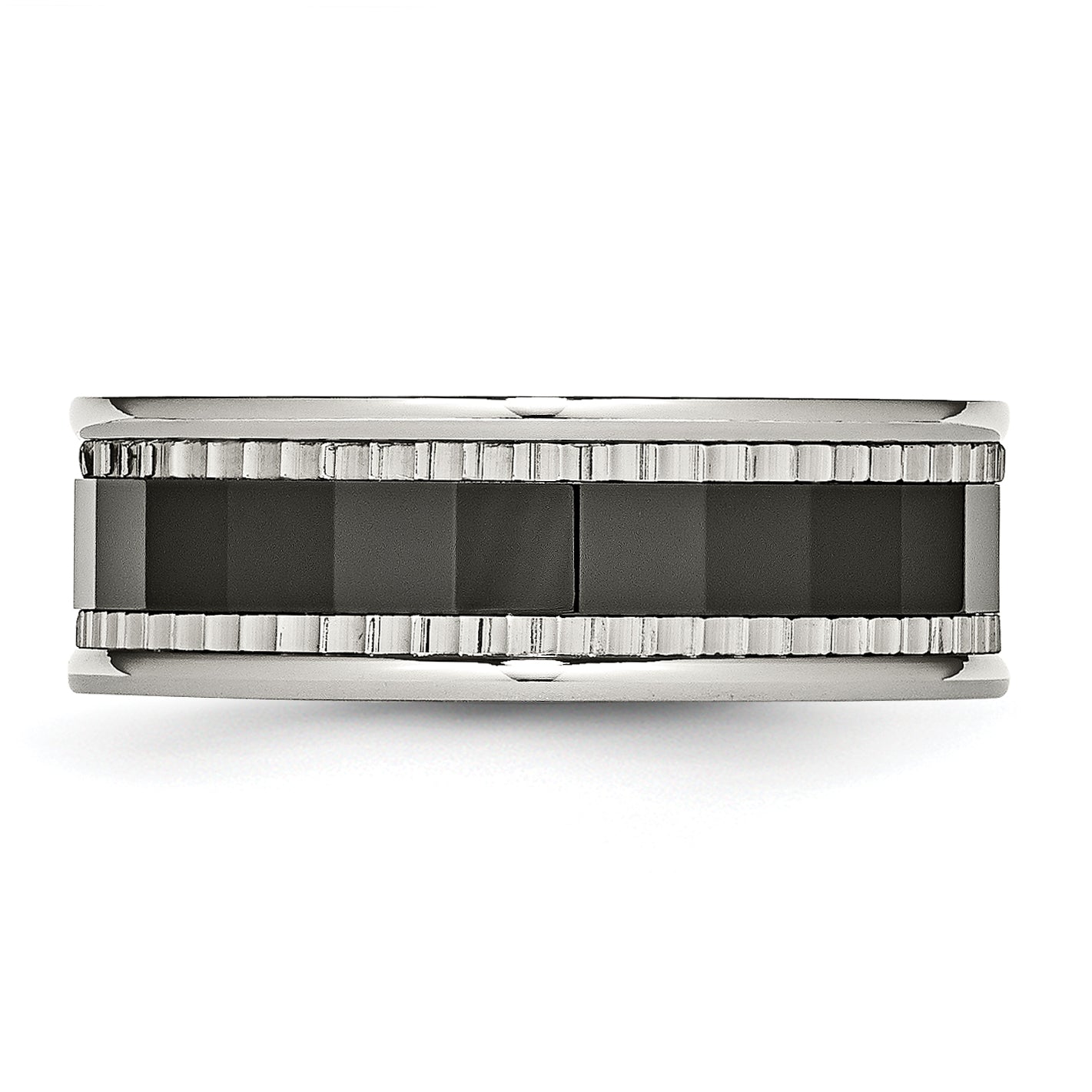 Edelstahl Sawtooth Akzente/black Keramik Mittig Facettiert Ring