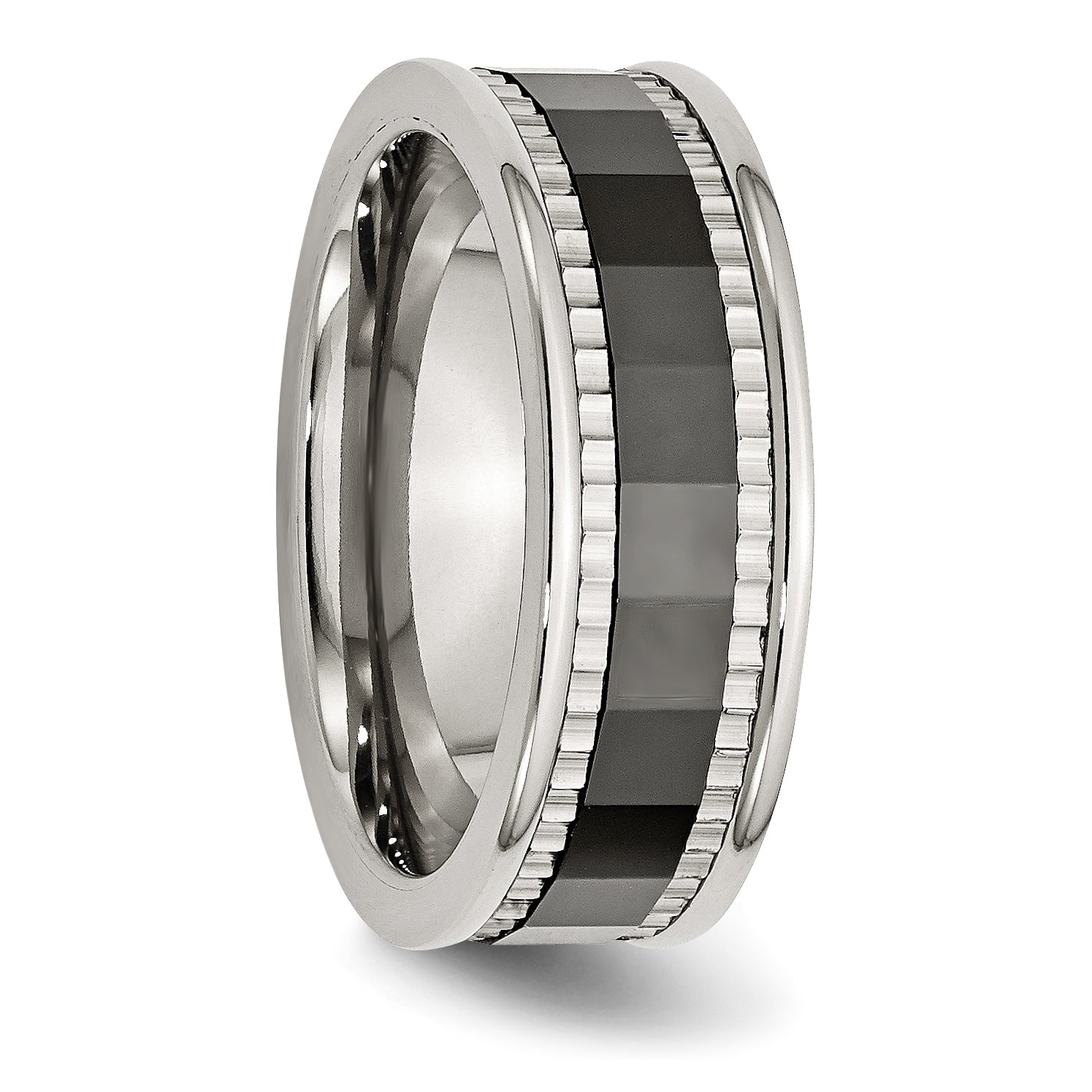 Edelstahl Sawtooth Akzente/black Keramik Mittig Facettiert Ring