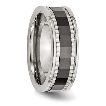 Edelstahl Sawtooth Akzente/black Keramik Mittig Facettiert Ring
