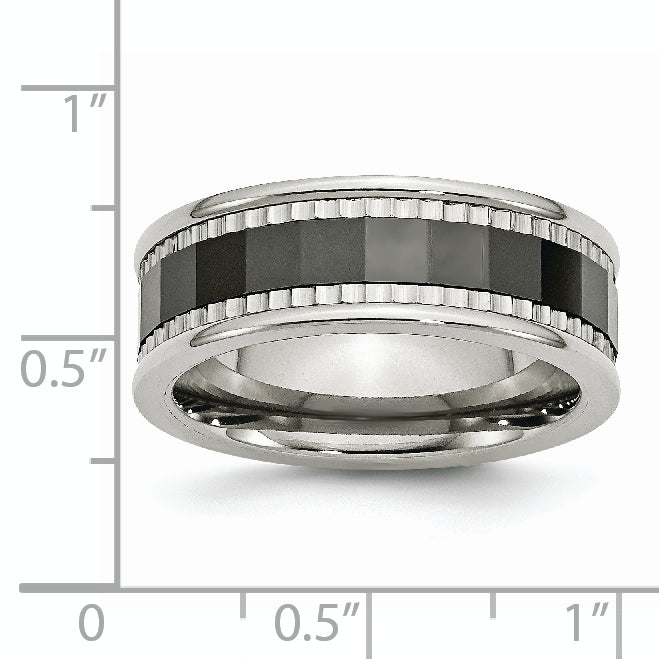 Edelstahl Sawtooth Akzente/black Keramik Mittig Facettiert Ring