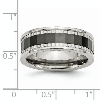 Edelstahl Sawtooth Akzente/black Keramik Mittig Facettiert Ring