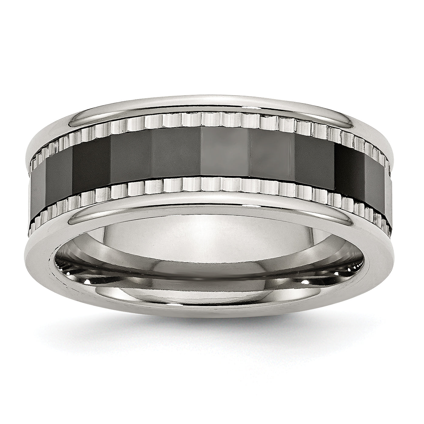 Edelstahl Sawtooth Akzente/black Keramik Mittig Facettiert Ring