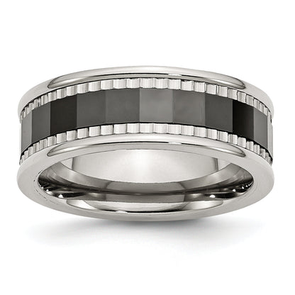 Edelstahl Sawtooth Akzente/black Keramik Mittig Facettiert Ring