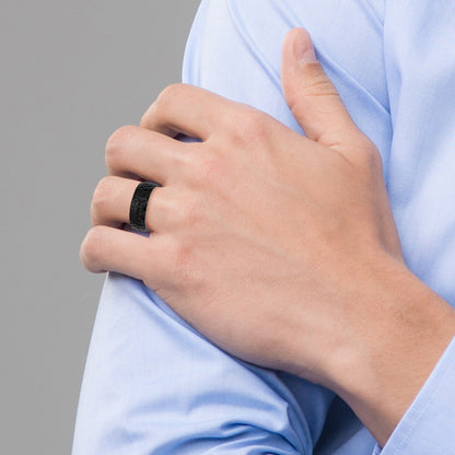 Edelstahl Schwarz Ip Beschichtet Gehämmert 8mm Ring