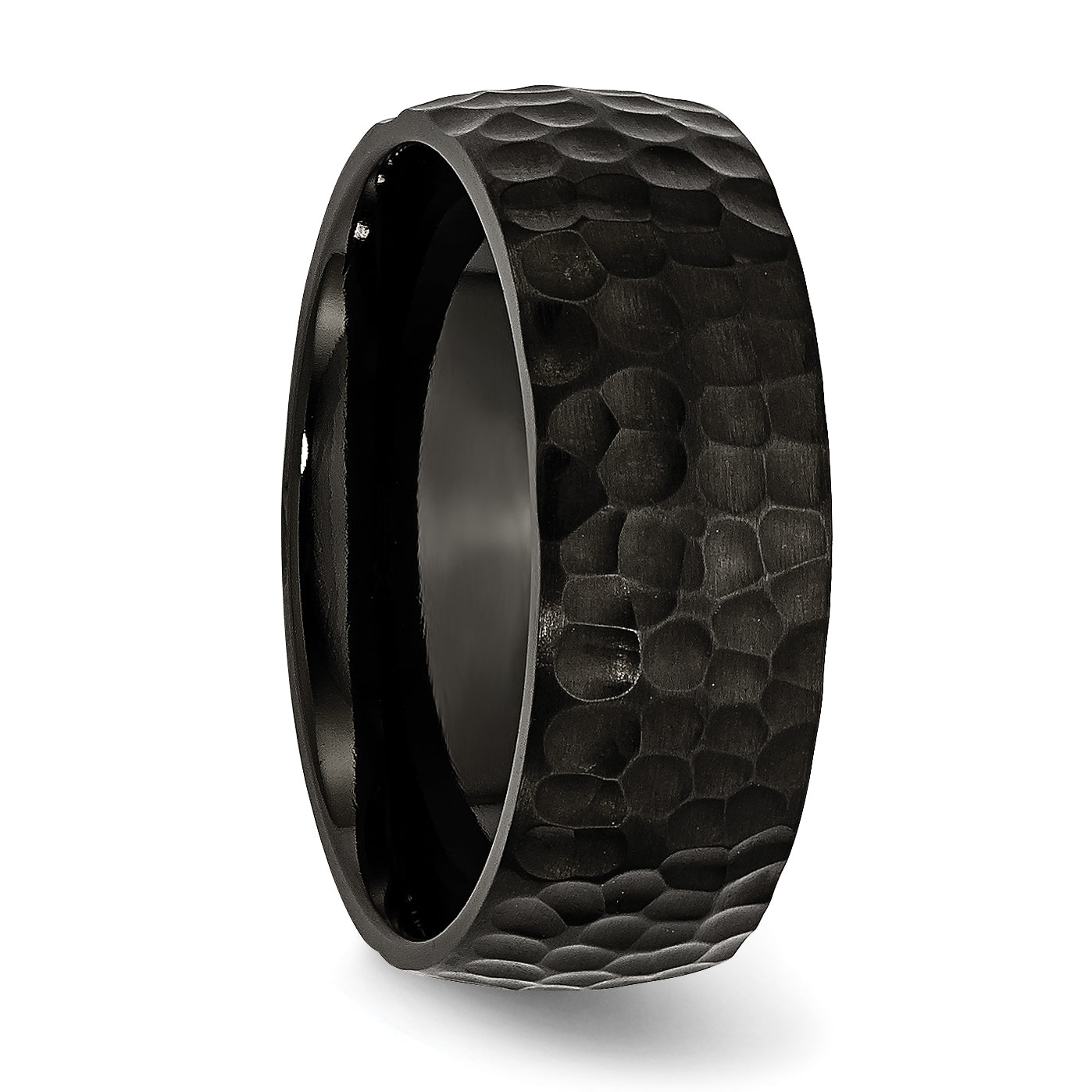 Edelstahl Schwarz Ip Beschichtet Gehämmert 8mm Ring