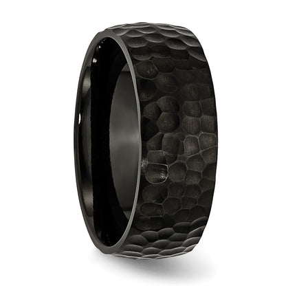Edelstahl Schwarz Ip Beschichtet Gehämmert 8mm Ring