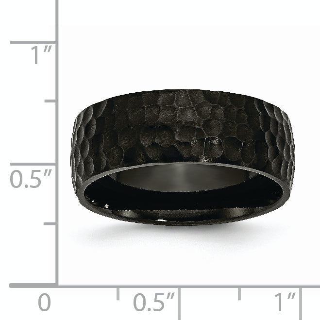 Edelstahl Schwarz Ip Beschichtet Gehämmert 8mm Ring