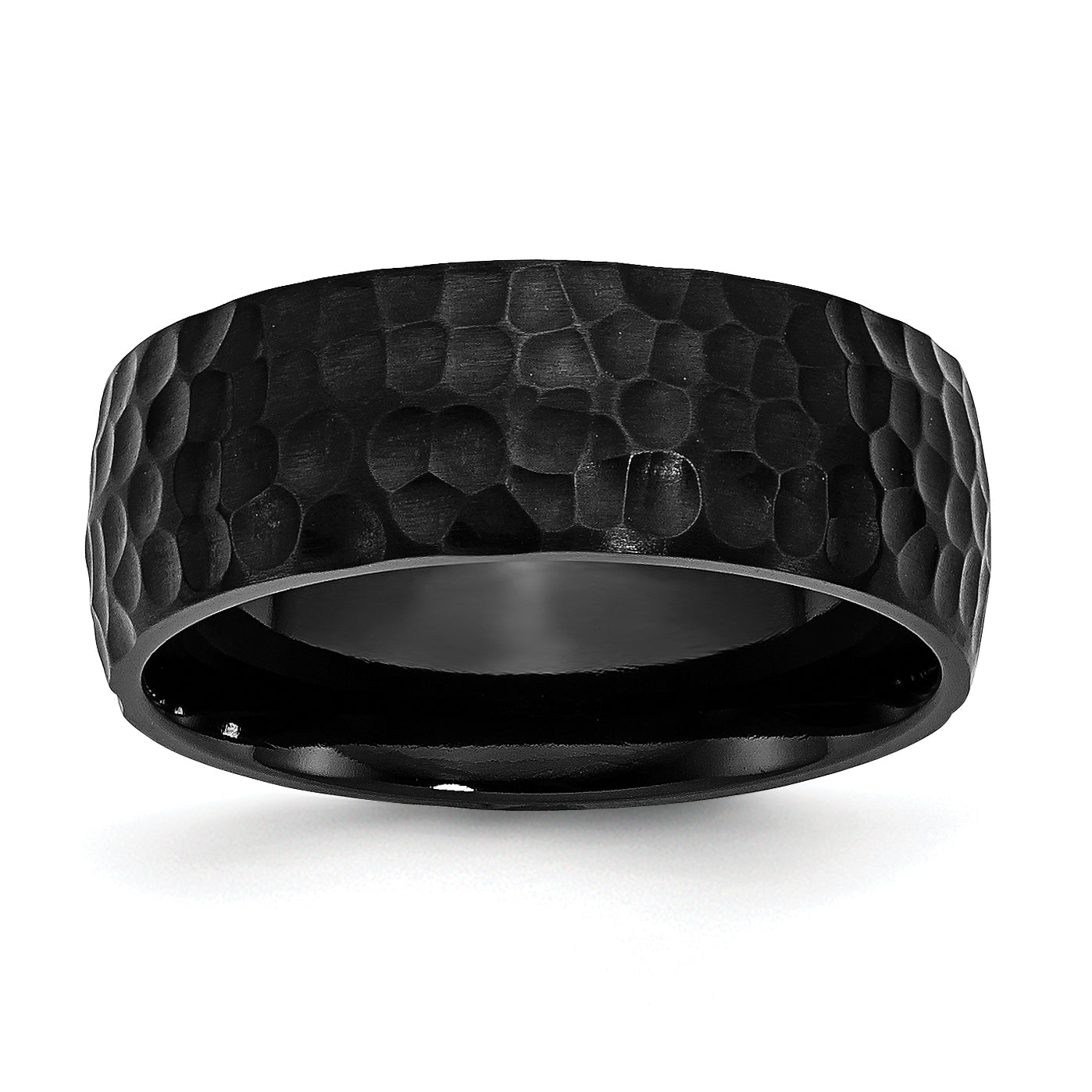 Edelstahl Schwarz Ip Beschichtet Gehämmert 8mm Ring