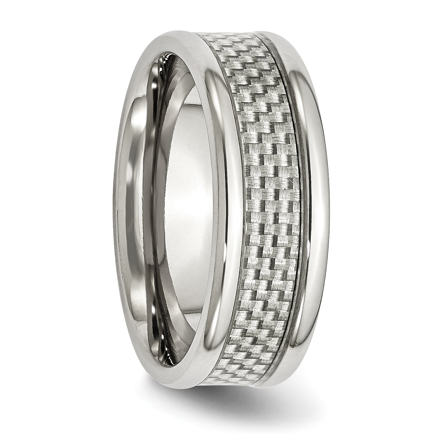 Edelstahl Poliert mit Grau Karbon Faser Einlage 8mm Ring