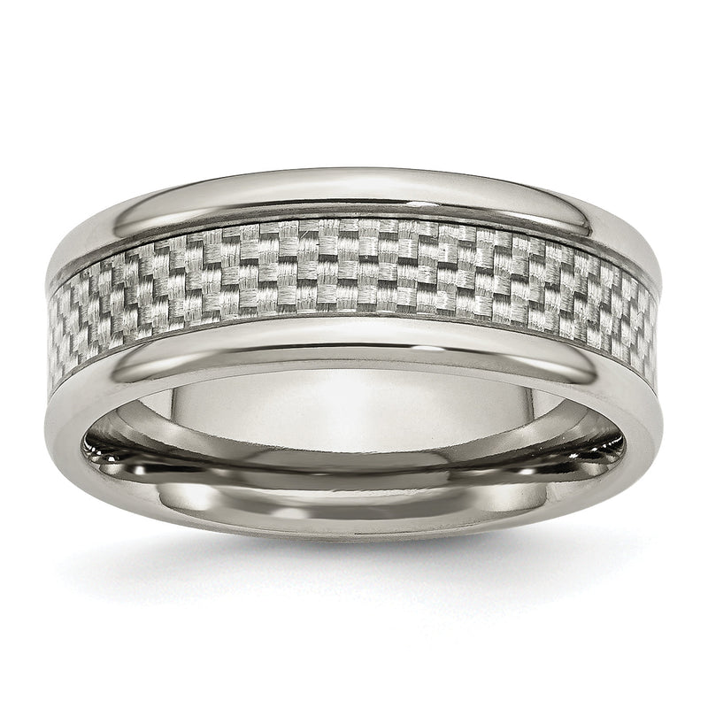 Edelstahl Poliert mit Grau Karbon Faser Einlage 8mm Ring