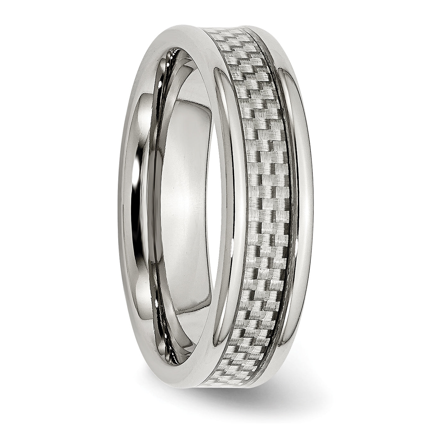 Edelstahl Poliert mit Grau Karbon Faser Einlage 6mm Ring
