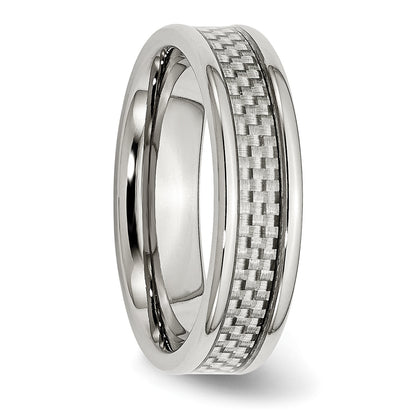 Edelstahl Poliert mit Grau Karbon Faser Einlage 6mm Ring
