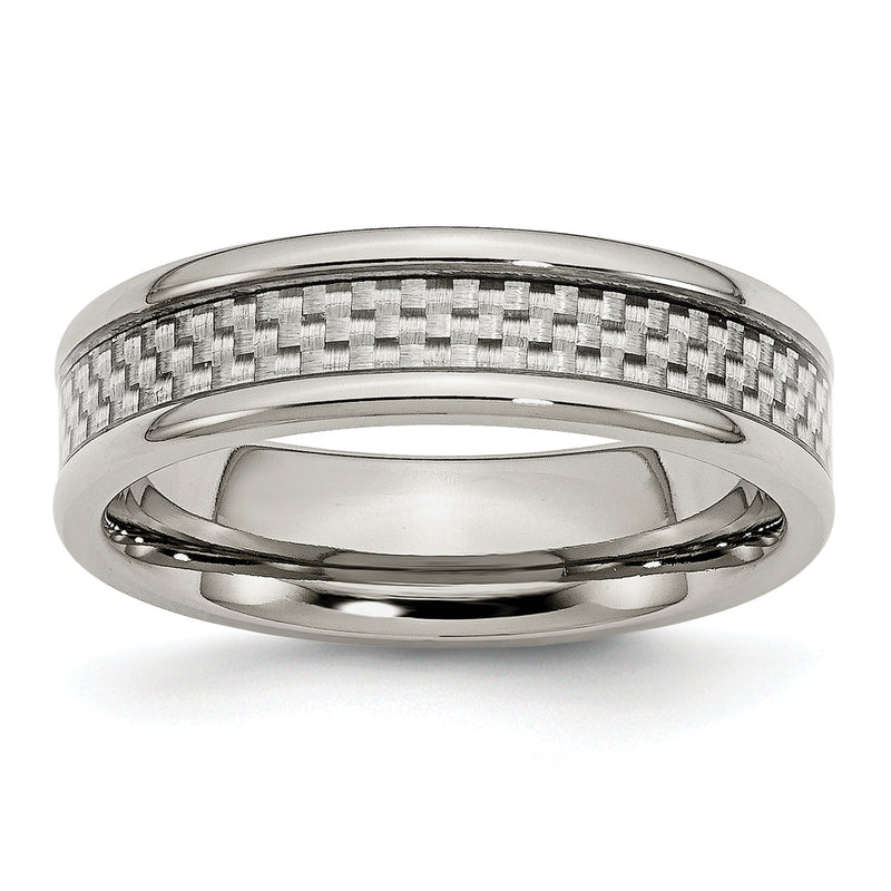 Edelstahl Poliert mit Grau Karbon Faser Einlage 6mm Ring
