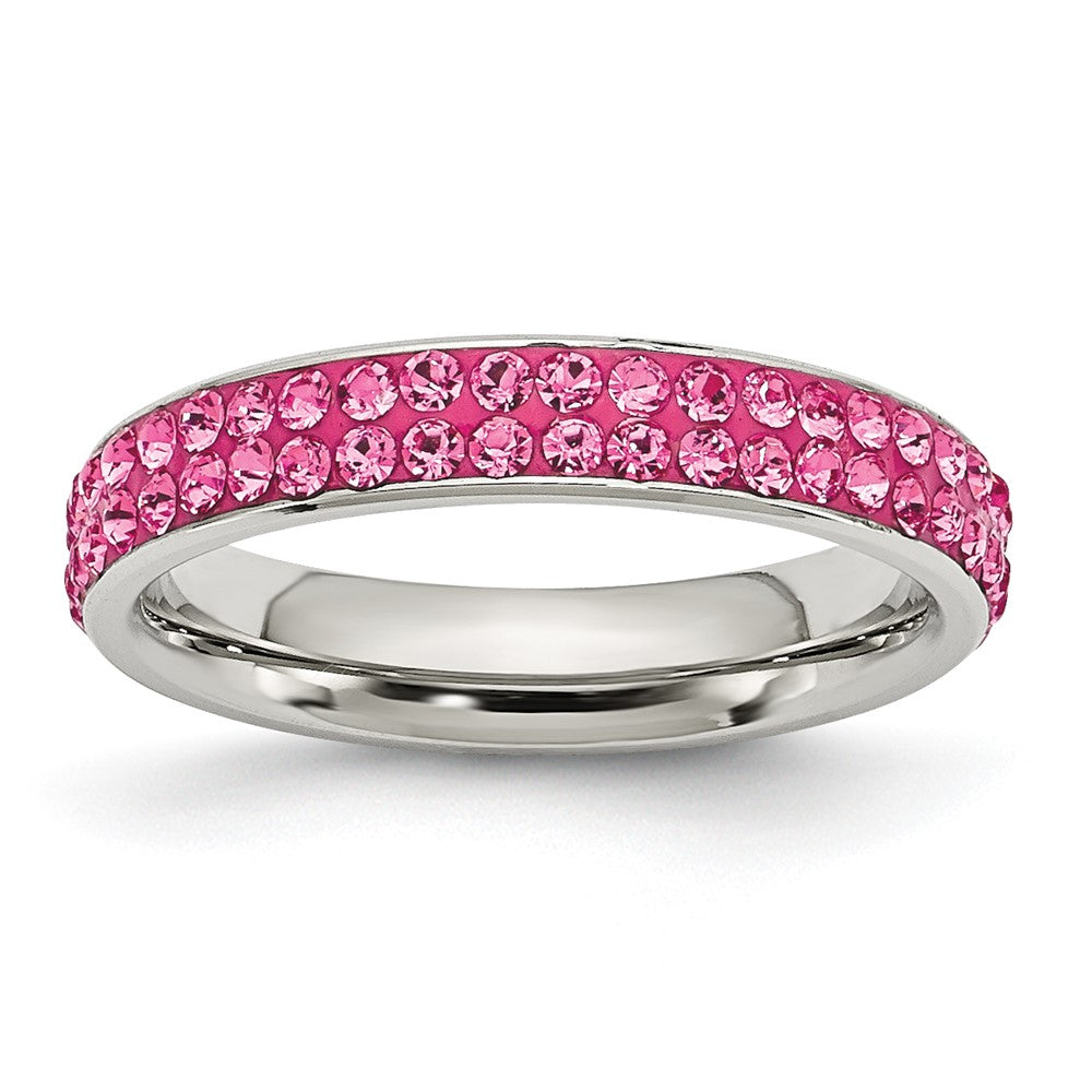 Edelstahl 4mm Poliert Rosa Kristall Ring