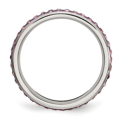 Edelstahl 4mm Poliert Licht Lila Kristall Ring