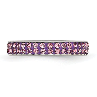 Edelstahl 4mm Poliert Licht Lila Kristall Ring