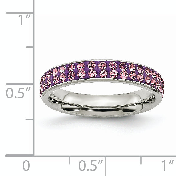 Edelstahl 4mm Poliert Licht Lila Kristall Ring