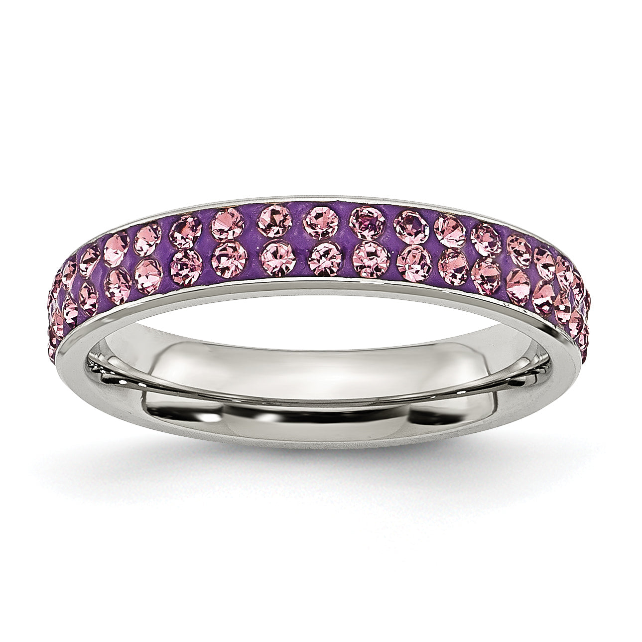 Edelstahl 4mm Poliert Licht Lila Kristall Ring