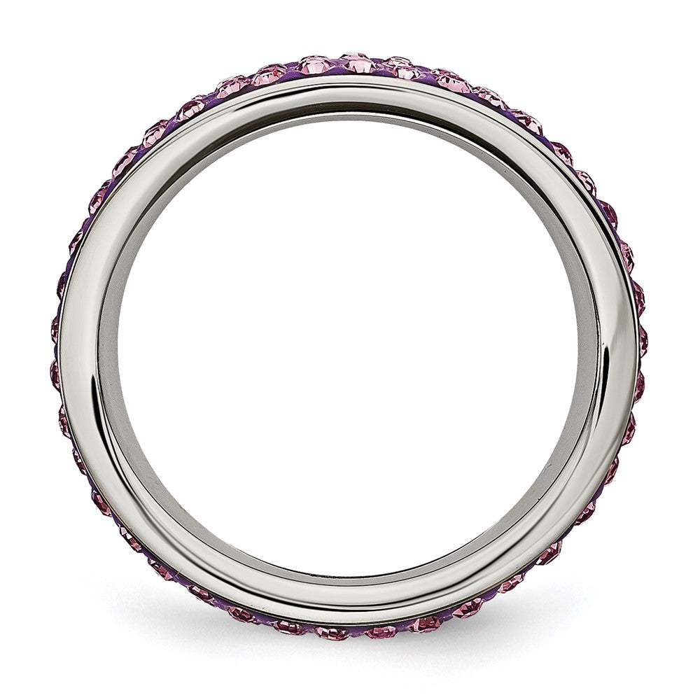 Edelstahl 4mm Poliert Licht Lila Kristall Gewellt Ring