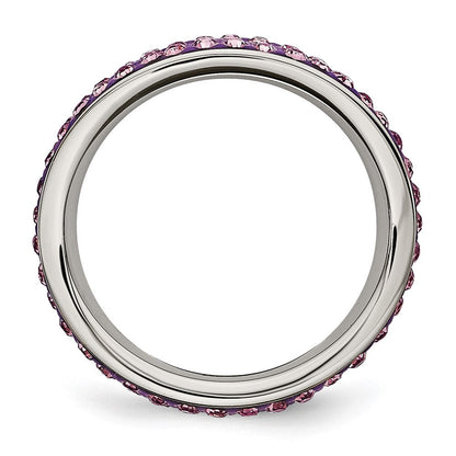 Edelstahl 4mm Poliert Licht Lila Kristall Gewellt Ring