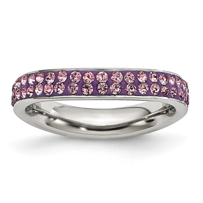 Edelstahl 4mm Poliert Licht Lila Kristall Gewellt Ring